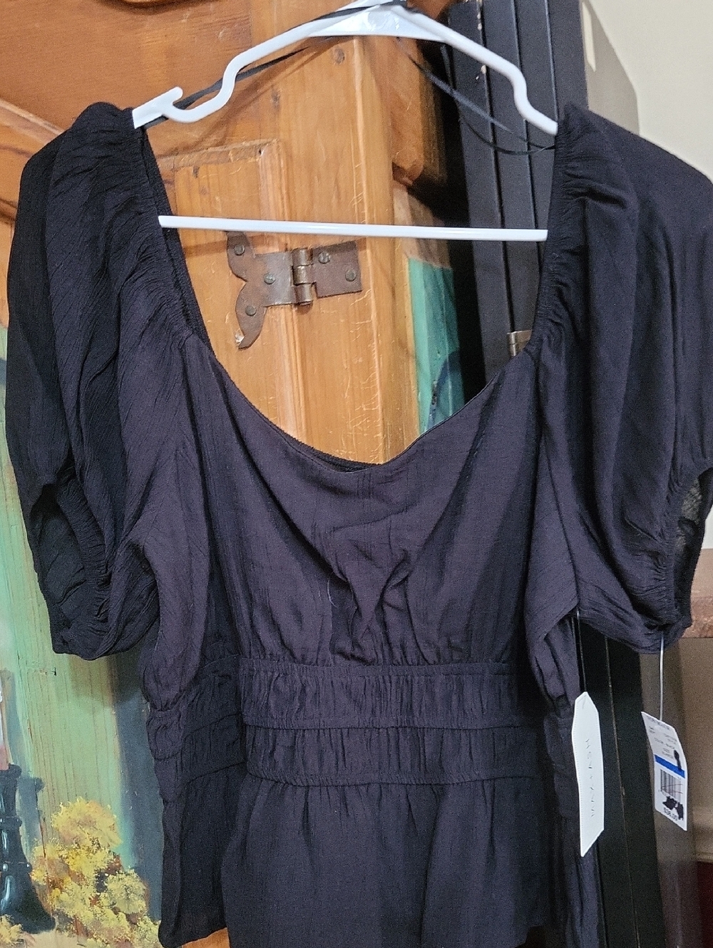 Max + Ash Black Short-Sleeve Peasant Top - Picture 4 of 8